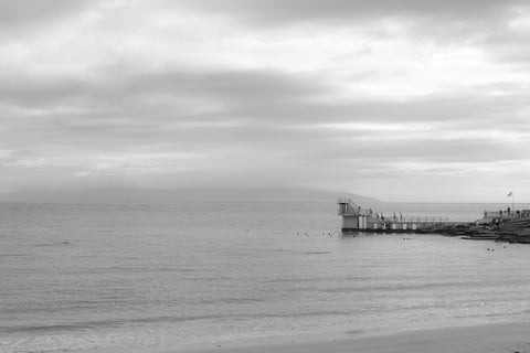 Blackrock Diving Tower, Salthill, County Galway in black and white.